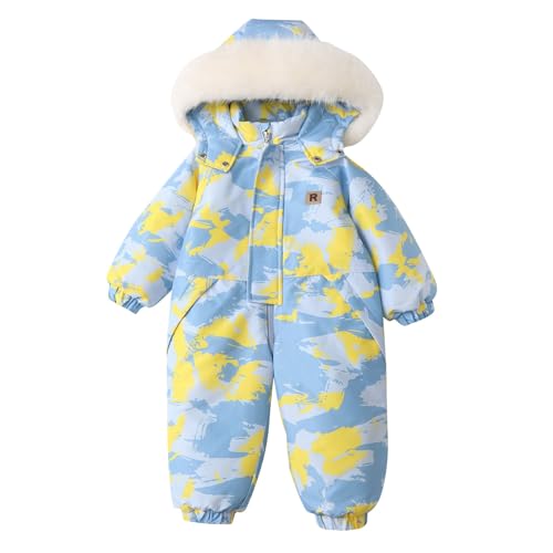 BILIKEYU Little Boys Girls Winter Jumpsuits Prints Long Sleeve Zip up Thicken Warm Hooded Jumpsuit for Kids 1