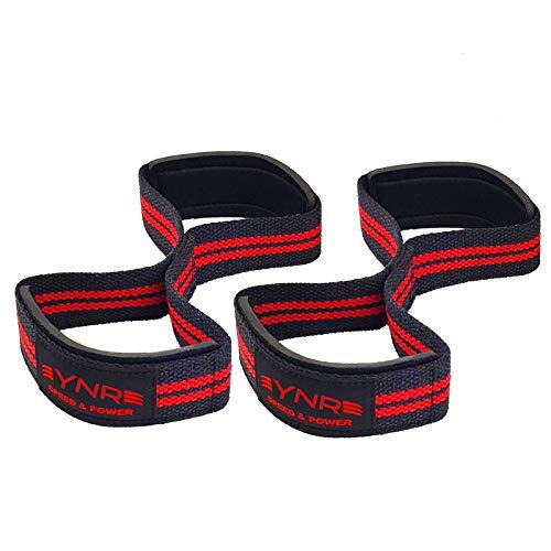 YNR® Figure eight 8 Padded Cuff Weight Lifting Wrist Strap Gym Double Workout (Black - Red)