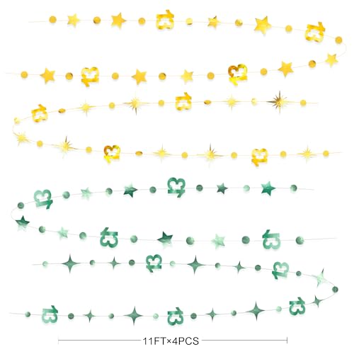 Image of Sage Green Gold 13th Birthday Decorations Number 13 Circle Dot Twinkle Star Garland Glitter Hanging Streamer Banner Backdrop Girls Boys Cheers to 13 Years Old Birthday Official Teenager Party Supplies