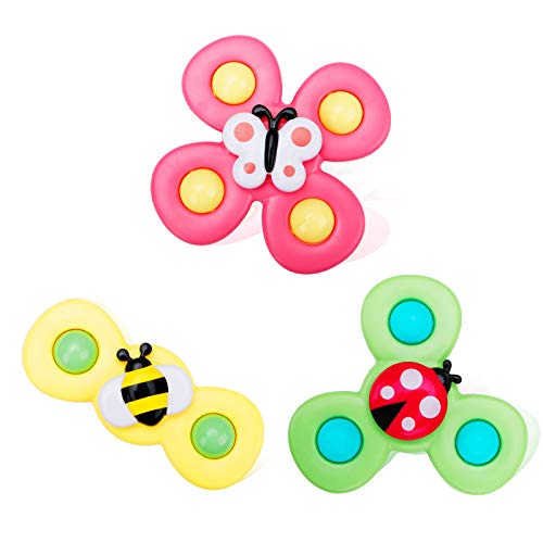 InnoUS Baby Suction Cup Spinning Top Toy, 3PC Baby Bath Toys with Rotation Suction Cup for Baby Dining Table Bathing Travelling