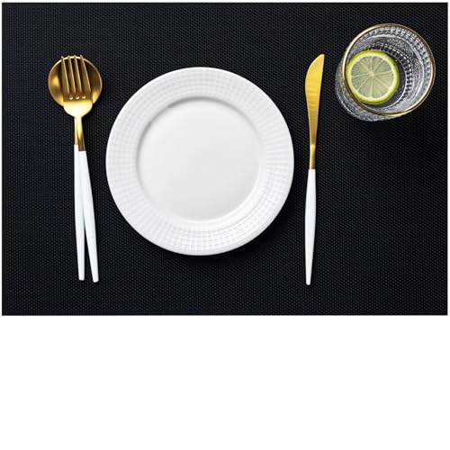 LEXMORE Placemats Set of 8 Vinyl/Plastic Woven Place Mats for Kitchen Table Indoor/Outdoor Washable Placemat Wipeable Dining Table Mats(Black)