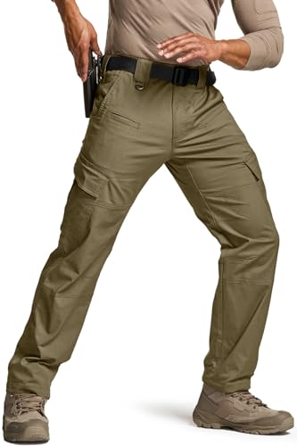 CQR Men's Flex Ripstop Tactical Pants, Water Resistant Cargo Pants