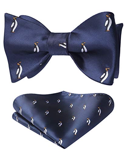Image of HISDERN Bow Ties for Men Self Tie Animal Bowties Pocket Square Woven Silk Fun Bowtie Handkerchief Set for Wedding Party
