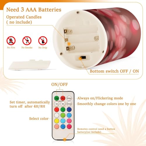 Image of Valentines Lights Flameless Candles Valentines Hearts Bokeh Effect Pillar Candles Set of 2 Battery Operated Remote Control Warm Lights Home Decor