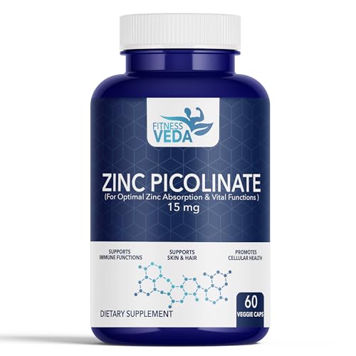 Image of Zinc Picolinate 15mg - High Absorption Zinc Supplement for Immune Support | Skin Health, Hair & Metabolism | Promotes Cellular Health - 60 Vegetarian Capsules