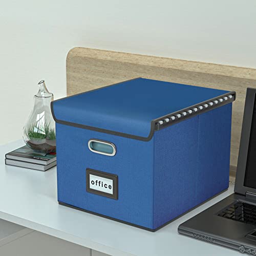 Huolewa Decorative File Organizer Box Office Document Storage With Lid, Portable Collapsible Linen Hanging Filing & Storage Boxes For Office/Decor/Home (Royal Blue) - 14.9 X 12.7 X 10.8 Inch - 1Pack #TOP3