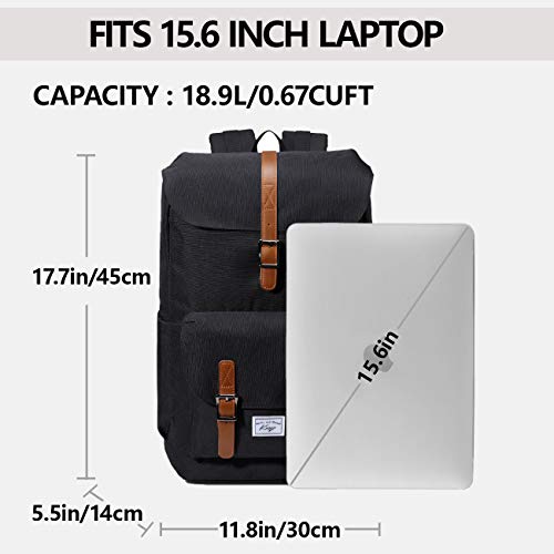 Kasqo Backpack for Men and Women, 15.6 Inch Laptop Backpack Large Capacity 19L Water Resistant Drawstring Flap Bag College, Black3