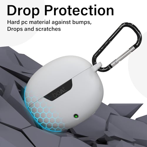 Image of Sounce Earphone Case Cover for Boat Airdopes 300 Premium TWS Soft Silicone Skin Case Cover Shock Absorbing Protective Case with Keychain [Front LED Visible] - Grey