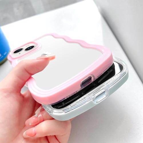 Image of MIDOS Back Cover Compatible with iPhone 15, Cute Curly Wave Frame Clear Case for Girls Women, Transparent Soft Silicone TPU Bumper Shockproof Protective Cover for iPhone 15 (Mint)