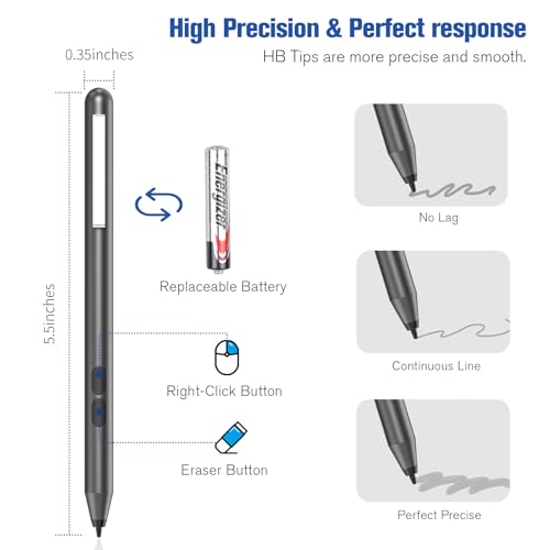 Image of Surface Pro Stylus Pen - Compatible With Surface Book /Laptop /Go /3, Palm Rejection, 1024 Pressure Sensitivity (Grey)