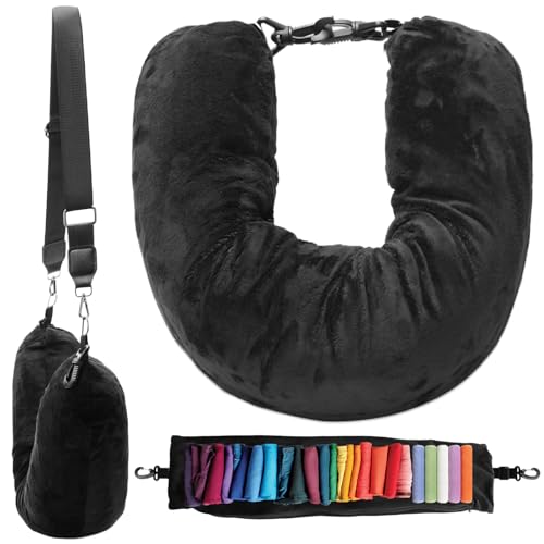 Oreiller de Voyage pour Avion, Coussin de Nuque pour Voyage Mousse à mémoire Oreiller de Voyage avec Masque pour Les Yeux Bouchons d'oreille Sac de Transport Inclus,Convient pour Avion/Voiture/Bureau
