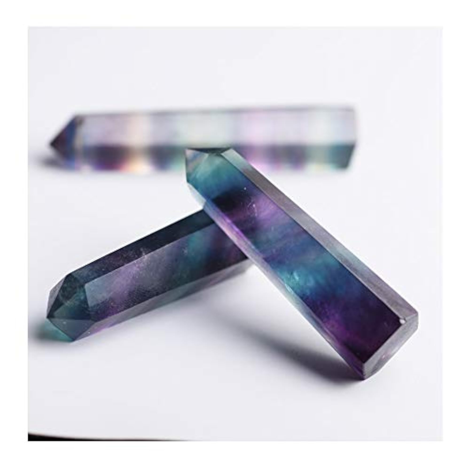 Natural Rainbow Fluorite Quartz Crystal Hexagonal Wand