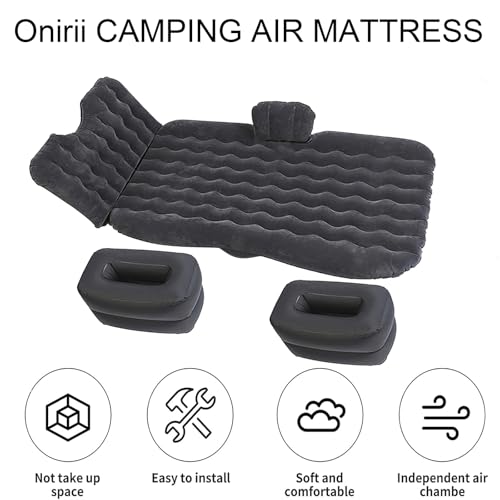 Onirii Inflatable Car Air Mattress Back Seat Bed,Thickened Car Travel Camping Air Mattress with Air Pump,Blow Up Bed Portable Car Sleeping Mattress for Car Universal SUV
