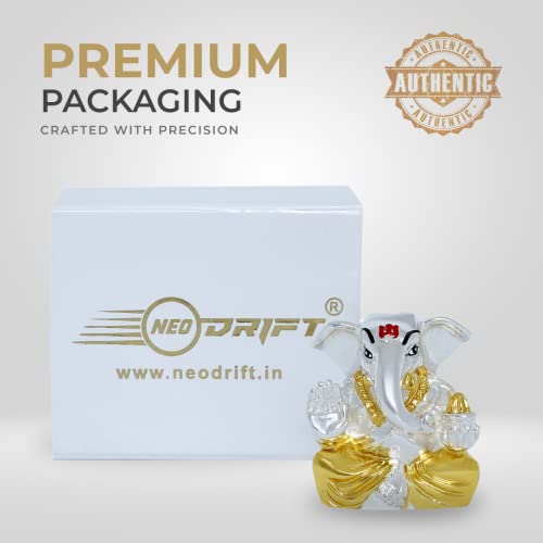 Image of Neodrift Ganesh Idol for Car Dashboard (Real 24kt & 999 Silver Plated, Dual-Tone Gold & Silver) (Model ND03) - Enhance Your Drive