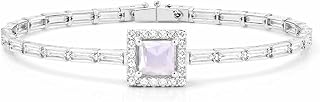 Silver Imitation Tennis Bracelet for Women | Square Cut CZ Stone Center with Baguette Crystal Chain | Elegant Adjustable B... Price In India