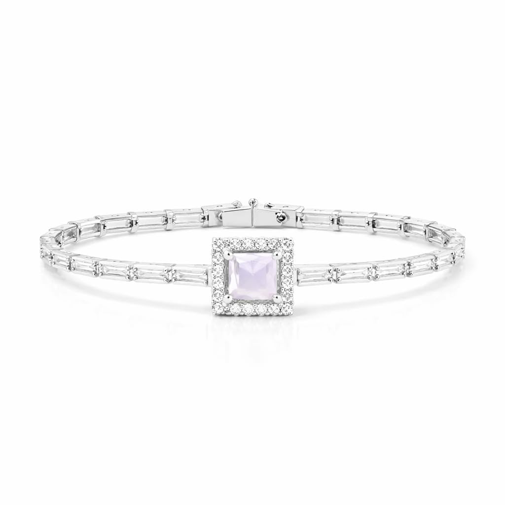 Silver Imitation Tennis Bracelet for Women | Square Cut CZ Stone Center with Baguette Crystal Chain | Elegant Adjustable B... - Review, Price and Buying Guide