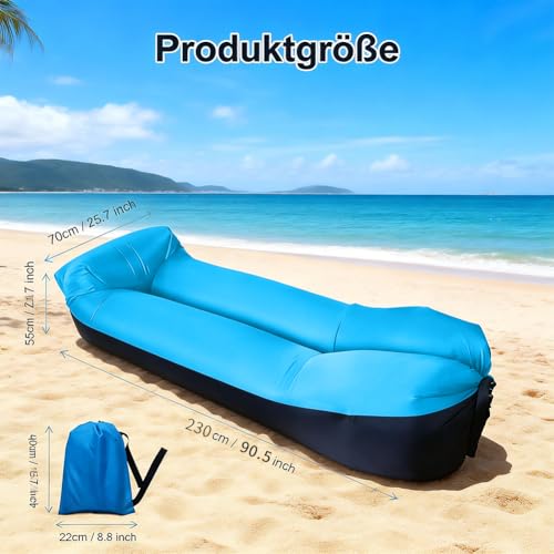 JJZENKD Luft Sitzsack, 230 x 70 cm Luftsofa Outdoor Camping, Wasserdichtes Aufblasbares Sofa Air Lounger, Strandsofa für Camping Stuhl Hinterhof Strand Park mit dem Portable Package (Blau)