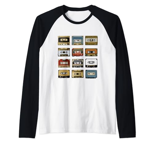 Vintage Cassettes Classic Retro Rewind Nostalgic Tunes Raglan Baseball Tee