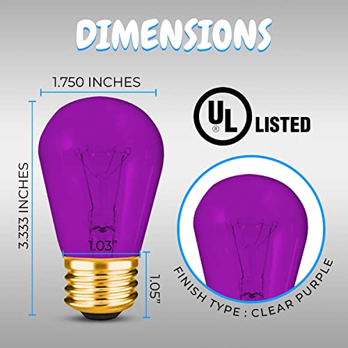 Ohlectric S14 Incandescent Bulbs For Outdoor String Lights - E26 Base, 11W, 130V - Dimmable Sign Light Bulbs - 5000 Average Hours -Transparent Purple - Ol-45491 #TOP2