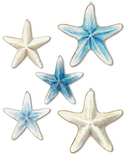 Putuo Decor Décoration Murale étoile de mer Bleu et Blanc (Lot de 5), déco Suspendue Style...