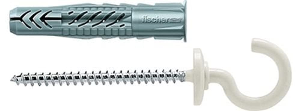 fischer Enchufe universal UX 8 x 50 RH N con borde y gancho redondo, color blanco