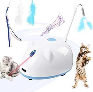 3 in1 Cat Toys, Interactive Cat Toys for Indoor Cats, Self Rotating Auto Moving Automated Cat Light Toy with Light and Feathers,USB Rechargeable Robotic Cat Moving Toys Pet Exercise Toys Kitten Toys