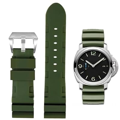 FOUUA Cinturino per Orologio Panerai Gomma Cinturino in Silicone 22mm 24mm Impermeabile in Acciaio Inossidabile Spazzolato Fibbia in Argento Compatibile con Panerai Unisex