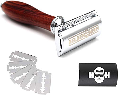 Heldenheim® H1 Rasierhobel Herren aus Holz mit 5 Wechselklingen, geschlossener Kamm | Nassrasierer Herren mit Klingen | Rasierhobel Set - Image 3