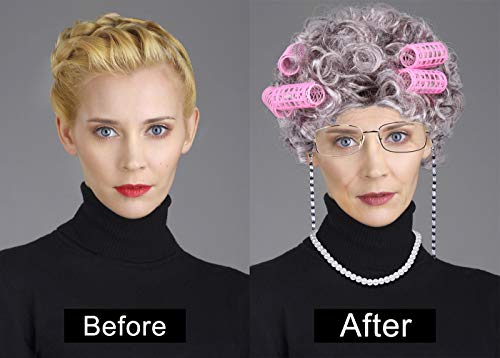 Faybox Old Lady Wig Costume For Women,100 Days Of School Costume For Kids Girls,Grandma Granny Costume Wig For Halloween Cosplay #TOP2