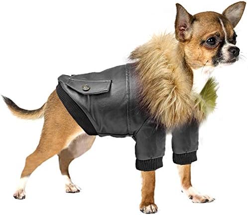 Rypet Dog Leather Jacket Waterproof - Small Dog Winter Coat Puppy Jacket for Winter Weather Black S