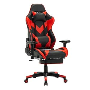 WOLTU BS47rt Gaming stoel Gaming fauteuil in Kunstleer,Bureaustoel met hoofdsteun en voetensteun,Rood Zwart