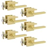 goldenwarm Gold Interior Door Handles, Privacy Brushed Gold Door Handles Interior, Heavy Duty Zinc Alloy Door Lever for Bedroom, Bathroom, 6 Pack