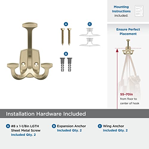 Image of Amerock Vicinity Triple Prong Golden Champagne Wall-Mounted Hook | Decorative wall hook in durable zinc construction for coats, hats, bags, towels, and everyday organization