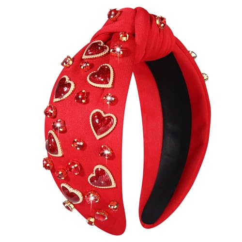 CEALXHENY Serre-tête de Saint-Valentin pour femme avec cœur en strass et cristaux rouges et roses - Accessoires pour cheveux - Cadeaux (cœur pailleté A)