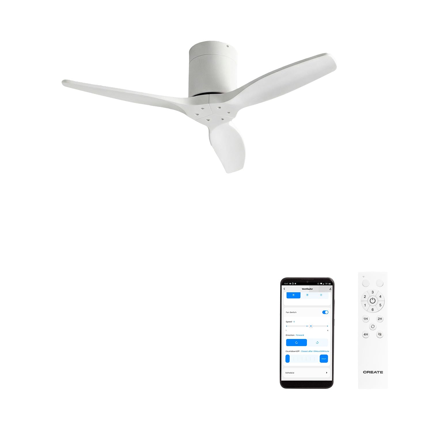 CREATE / WINDCALM S/Ventilador de techo ABS con luz blanco aspas efecto madera clara con mando / 40W, Silencioso, Ø112 cm, 6 velocidades, 3 temperaturas de luz, temporizador, función verano-invierno — view 14
