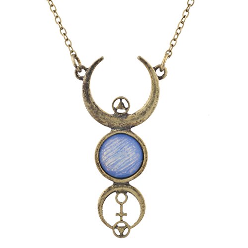 LUX ACCESSORIES Burnished Faux White Opal Moon Phase Wiccan Pendant Necklace