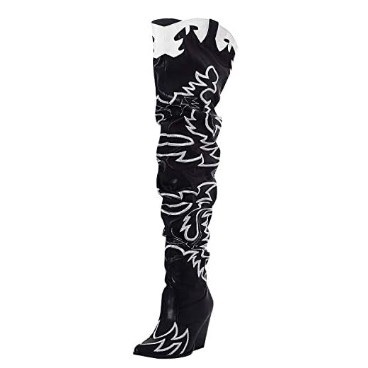 Cape Robbin Kelsey-21 Cowboy Boots Women, Over The Knee Western Cowgirl Boots with Chunky Block Heels, Fashion Dress Boots for Women - Black Size 9