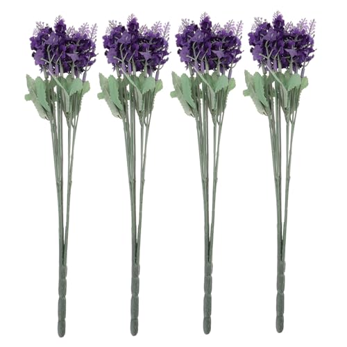 jojofuny Flores Artificiales de Lavanda Realista 10 Cabezas Color Púrpura Oscuro 4 Unidades Decoración de Hogar Rústica Estilo Provenzal Ramo Plástico para Bodas y Oficina