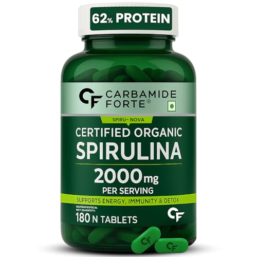 Carbamide Forte 100% Organic Spirulina Tablets 2000 mg Per Serving - Spirulina Powder Organic Tablets | Supports Energy, Immunity & Detox | Certified Spirulina Tablet - 180 Tablets
