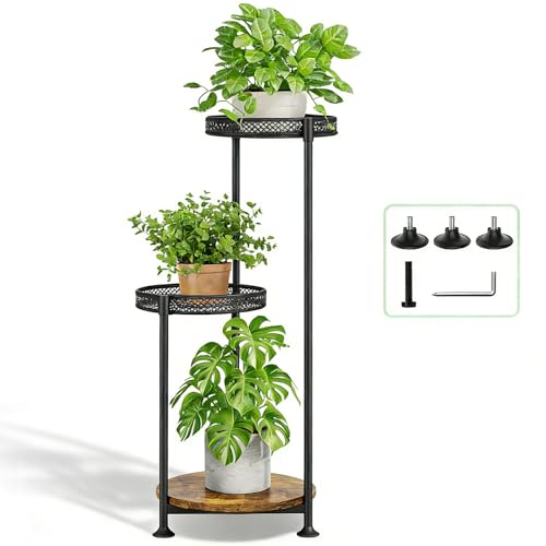 Atpddpey Plant Stand Indoor Outdoor,3 Tier Metal Wood Plant Stand