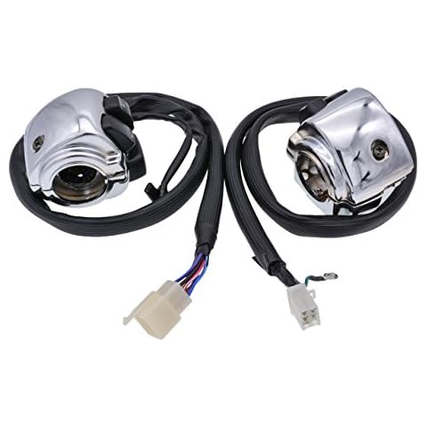 NATGIC 1 Pair 25mm Silver Handlebar Switches Control + Wiring Harness for Harley Cover