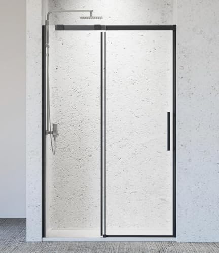 Image of 46-48 inch W x 76 inch H Frameless Sliding Shower Door, Bathroom Single Sliding Shower Doors with 5 /16 inch (8mm) SGCC Tempered Glass and Stainless Steel Handle, Reversible Installation, Matte Black