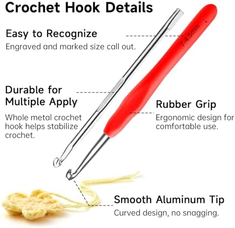 INSCRAFT 67 Pack Crochet Hooks Set, 13 PCS 2mm(B)-10mm(N) Ergonomic Soft Grip Crochet Handles Yarn Knitting Needles Kit with Case for Arthritic Hand, Crochet Starter Kit for Beginners and Lovers - 3