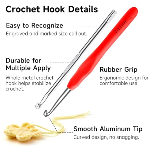 INSCRAFT 67 Pack Crochet Hooks Set, 13 PCS 2mm(B)-10mm(N) Ergonomic Soft Grip Crochet Handles Yarn Knitting Needles Kit with Case for Arthritic Hand, Crochet Starter Kit for Beginners and Lovers by INSCRAFT - Image 4