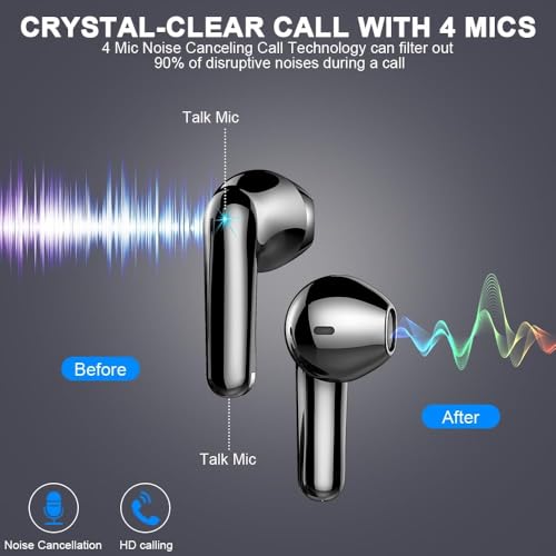 Image of Wireless Earbuds, Bluetooth 5.3 Headphones in Ear 50H Playback Hi-Fi Stereo Ear Buds 4 ENC Mics, Bluetooth Earbud LED Display Charging Case 2024 Wireless Earphones IP7 Waterproof Sport for Android iOS