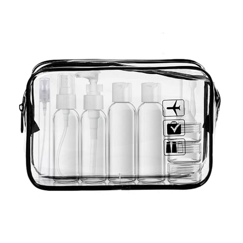 LECUNE Transparenter Kulturbeutel mit 13 Stück Reiseflaschenset (100ml)