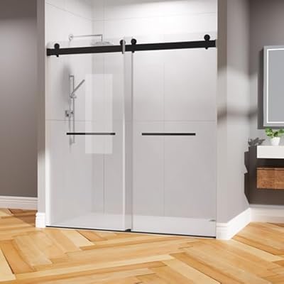 68-72" W x 76" H Frameless Double Sliding Shower Door, Bathroom Glass Door with 3/8" (10mm) Clear SGCC Tempered Glass, Soft Close & Anti-Jumping System, Stainless Steel, Aluminum (Mate Black)