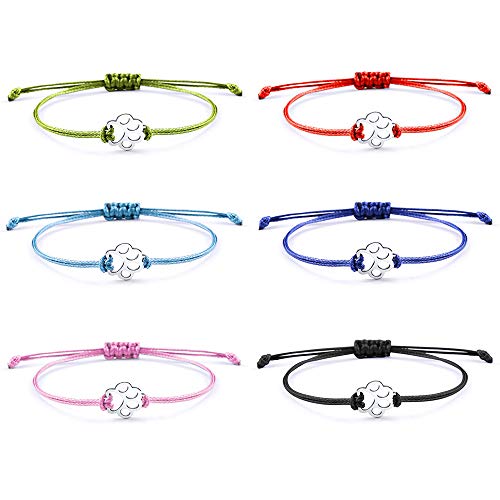 SUNSH Lovely Gifts 6Pcs Dog Paw Print Charm Bracelets for Women Teens Girl Boy Family Best Friend Handmade Adjustable Strings Couple Boyfriend Girlfriend Mother Daughter Jewelry Gifts