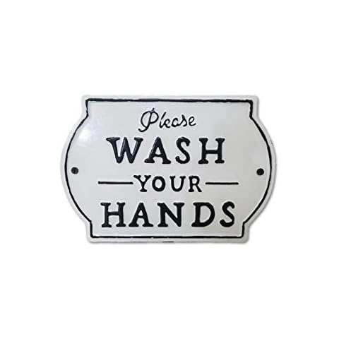 THE NIFTY NOOK "Please Wash Your Hands Vintage Metal Farmhouse Sign for Bathroom & Kitchen Décor 8.5" x 6" (Small White) Cover