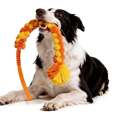 KrauzPet 犬 おもちゃ ロープ 噛む ひっぱりっこ 頑丈 長い ロング  【中小型犬に適用・ストレス解消】ぬいぐるみ 引っ張る  紐 犬用おもちゃ 犬玩具 (ロープ色：オレンジ＋イェロー)